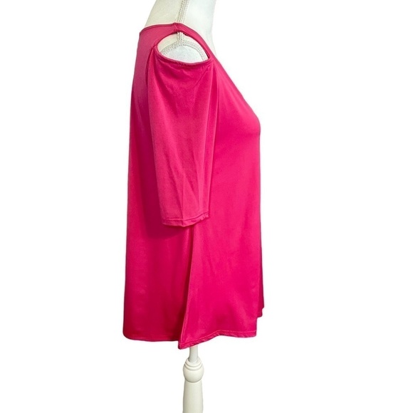 Astoria Born Bright Pink Cold Shoulder Slinky Top with Asymmetrical Hem. Med - Picture 4 of 8